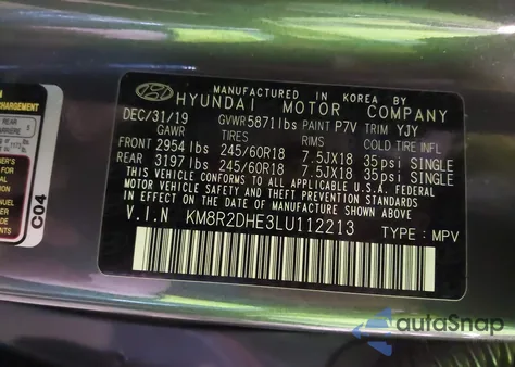 2020 Hyundai Palisade Sel z USA, uszkodzony, nr VIN KM8R2DHE3LU112213